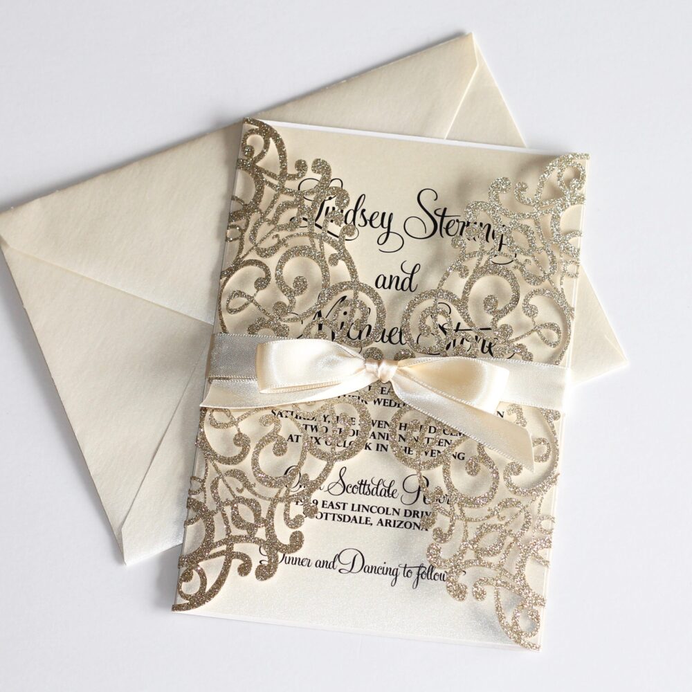 golden laser cut wedding invitations