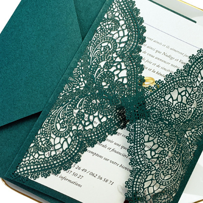 green laser cut wedding invitations